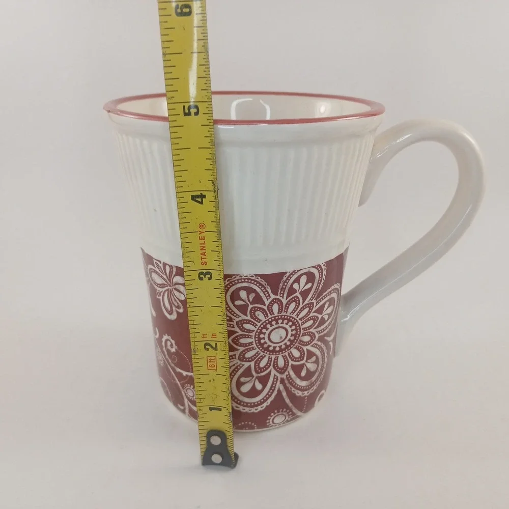 Pier 1 Imports Maribeth Cup Mug Coffee Tea Red Beige Floral Flowers